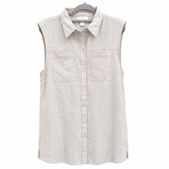 H&M Dresses & Skirts - H&M Womens Small Shirt Dress Beige 100% Linen Sleeveless Button Front Mini